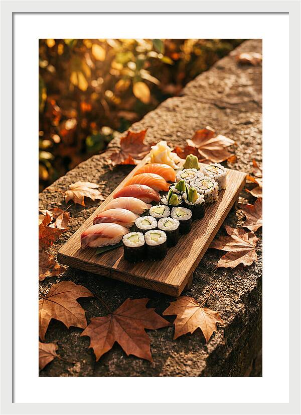 Sushi Platter Among Autumn Leaves