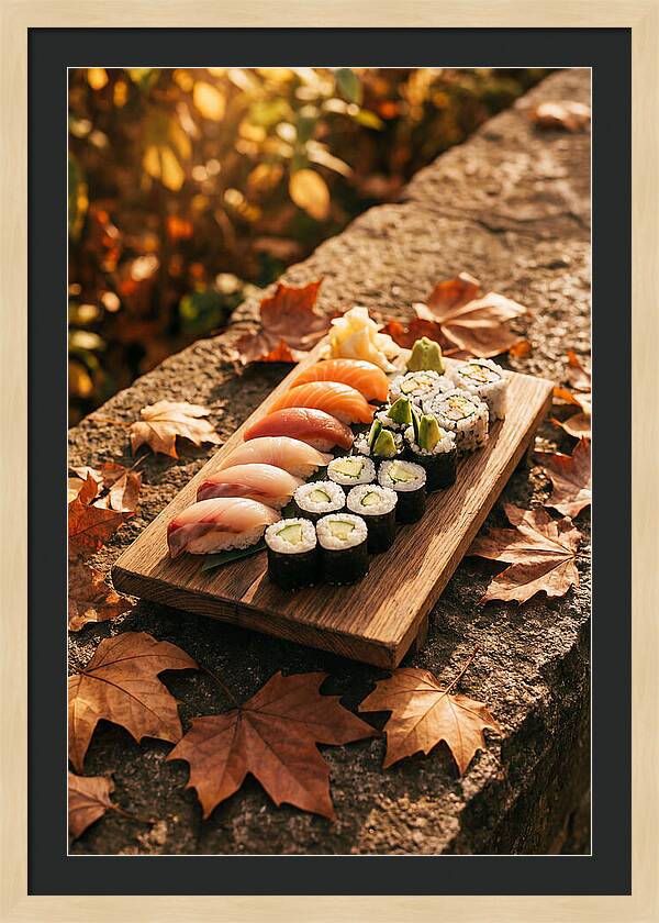 Sushi Platter Among Autumn Leaves