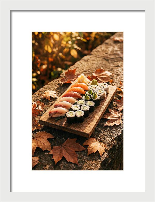 Sushi Platter Among Autumn Leaves