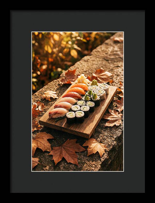 Sushi Platter Among Autumn Leaves