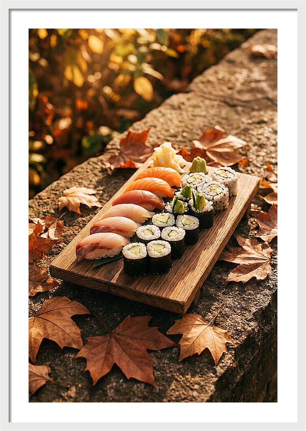 Sushi Platter Among Autumn Leaves