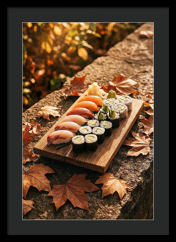 Sushi Platter Among Autumn Leaves