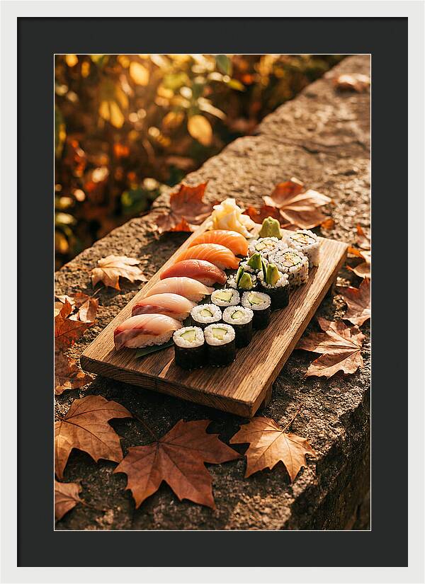 Sushi Platter Among Autumn Leaves