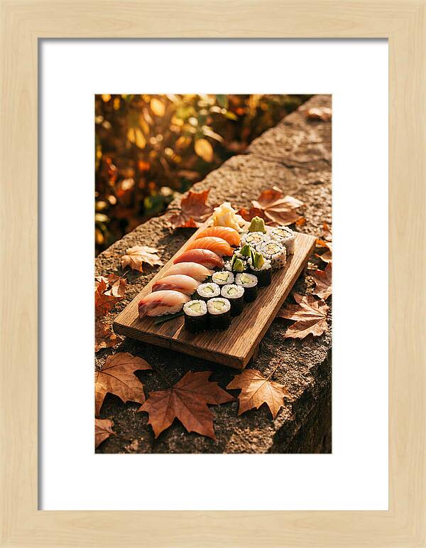 Sushi Platter Among Autumn Leaves