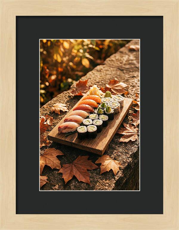 Sushi Platter Among Autumn Leaves