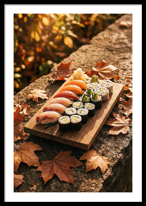 Sushi Platter Among Autumn Leaves