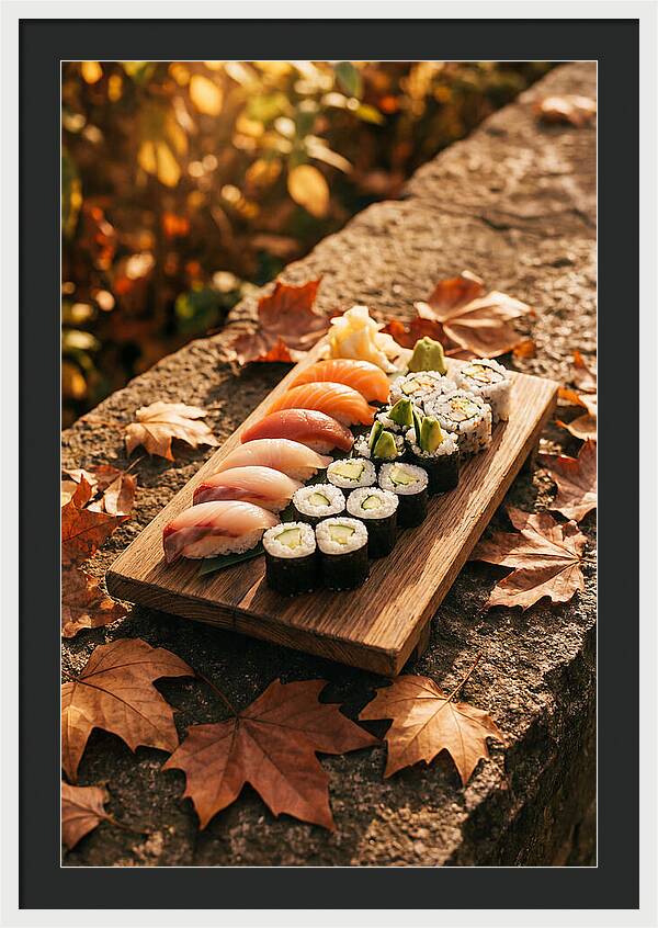 Sushi Platter Among Autumn Leaves