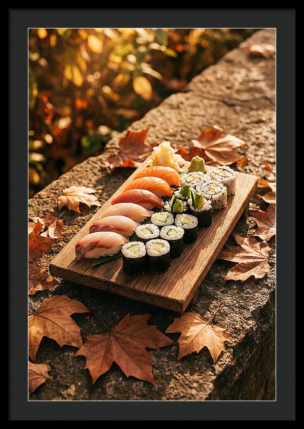 Sushi Platter Among Autumn Leaves