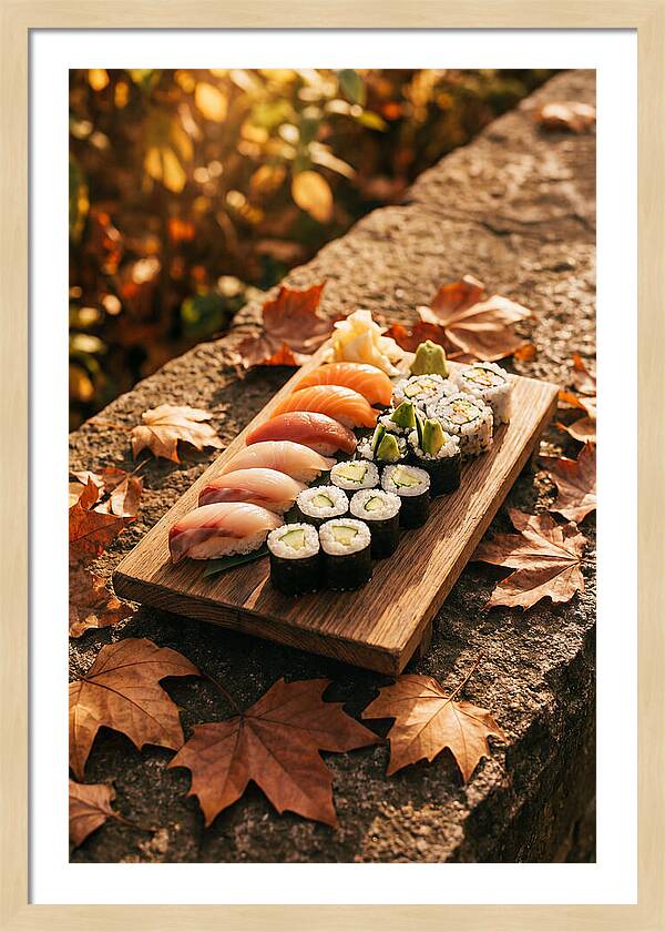 Sushi Platter Among Autumn Leaves