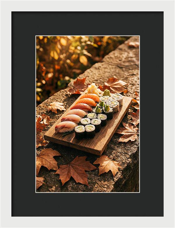 Sushi Platter Among Autumn Leaves