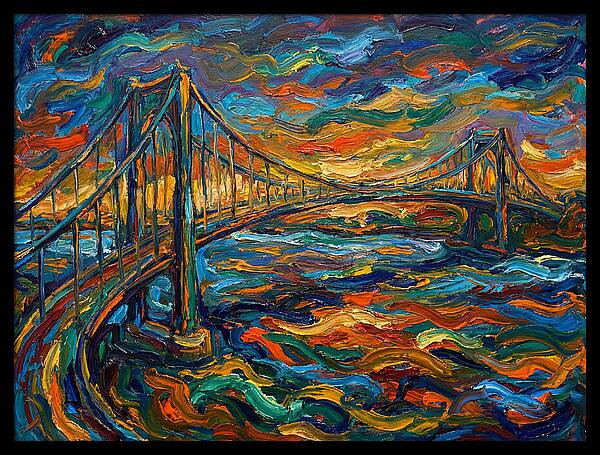 Suspension Bridge At Dusk