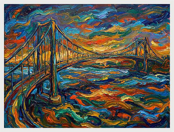 Suspension Bridge At Dusk