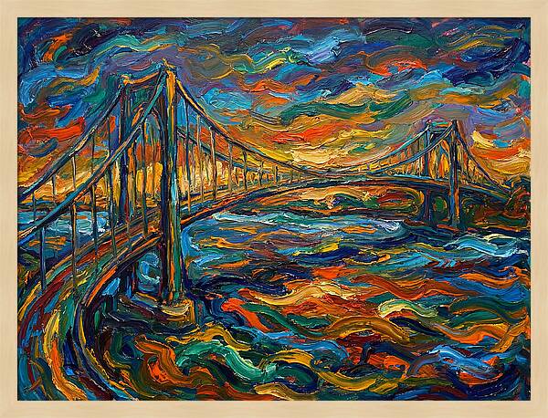Suspension Bridge At Dusk
