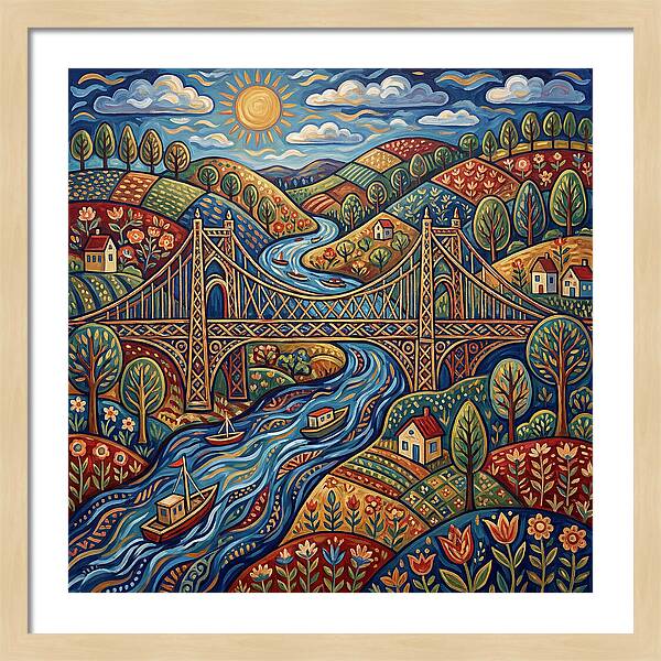 Suspension Bridge Over Rolling Hills
