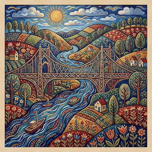 Suspension Bridge Over Rolling Hills