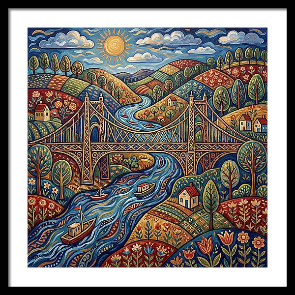 Suspension Bridge Over Rolling Hills