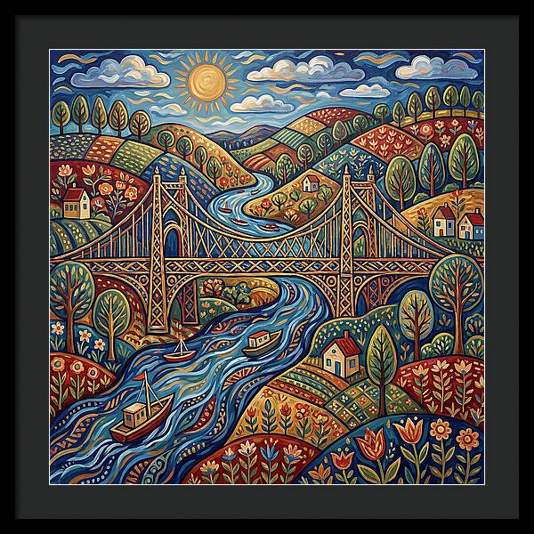 Suspension Bridge Over Rolling Hills