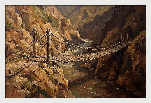 Suspension Footbridge Over Deep Canyon
