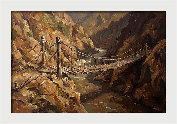 Suspension Footbridge Over Deep Canyon
