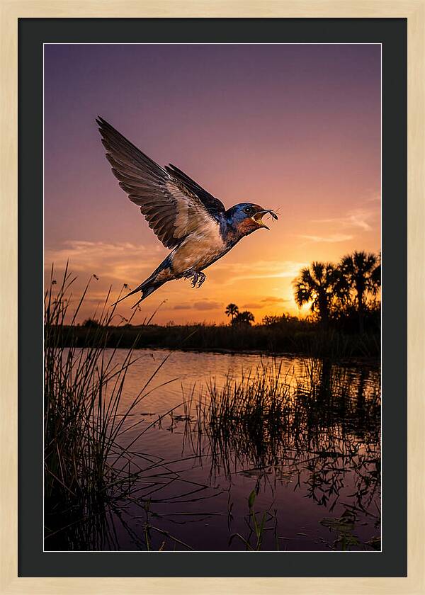 Swallow In Flight At Sunset