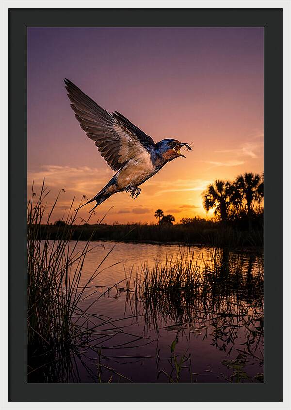 Swallow In Flight At Sunset