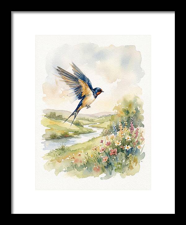 Swallow In Flight Over Meadow