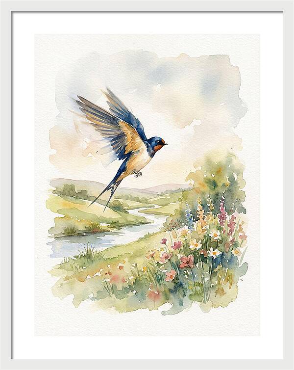 Swallow In Flight Over Meadow