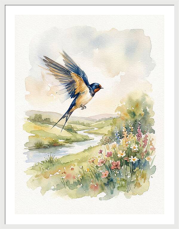 Swallow In Flight Over Meadow