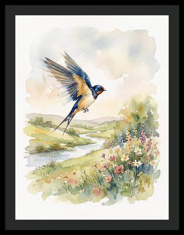 Swallow In Flight Over Meadow