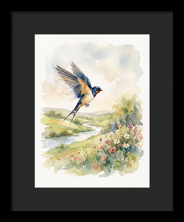 Swallow In Flight Over Meadow