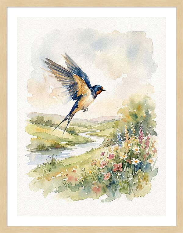Swallow In Flight Over Meadow
