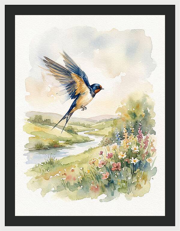 Swallow In Flight Over Meadow