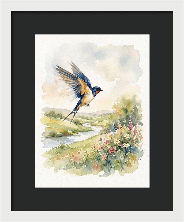 Swallow In Flight Over Meadow