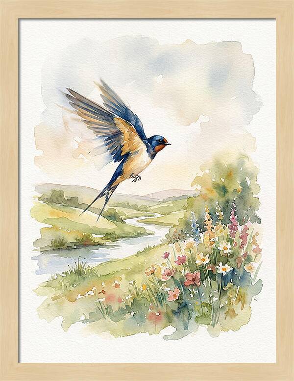 Swallow In Flight Over Meadow