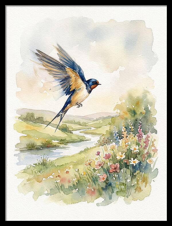 Swallow In Flight Over Meadow