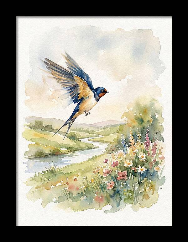 Swallow In Flight Over Meadow