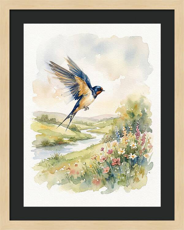 Swallow In Flight Over Meadow
