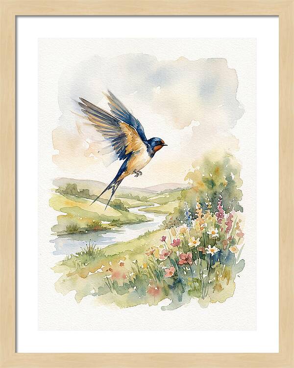 Swallow In Flight Over Meadow