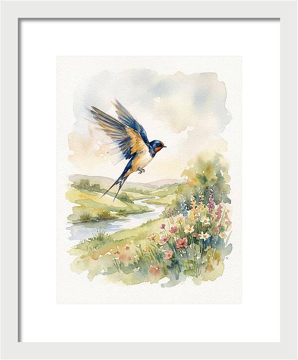 Swallow In Flight Over Meadow