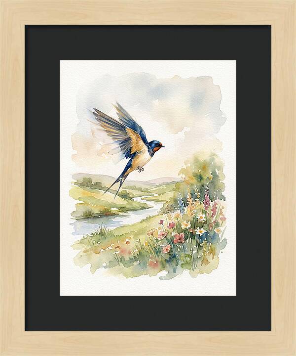Swallow In Flight Over Meadow