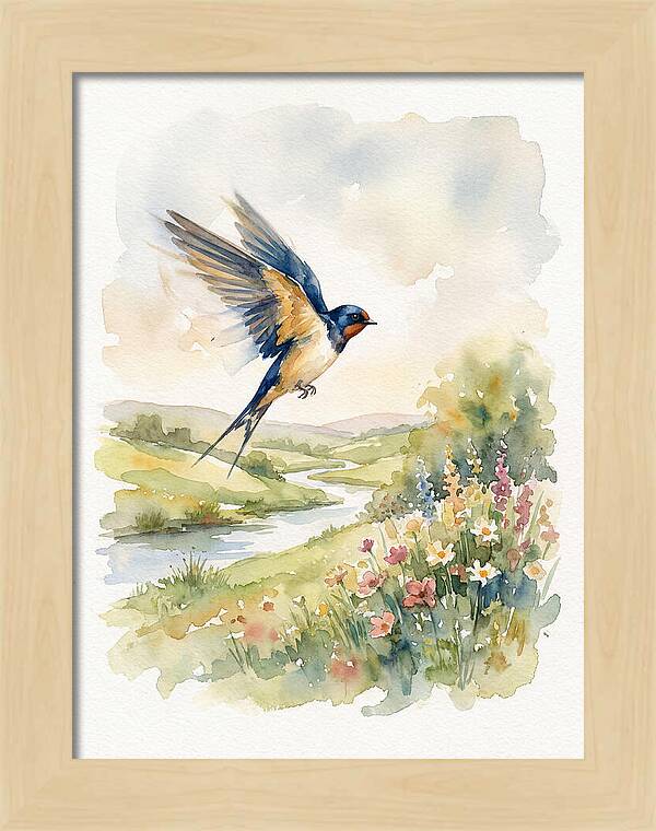 Swallow In Flight Over Meadow