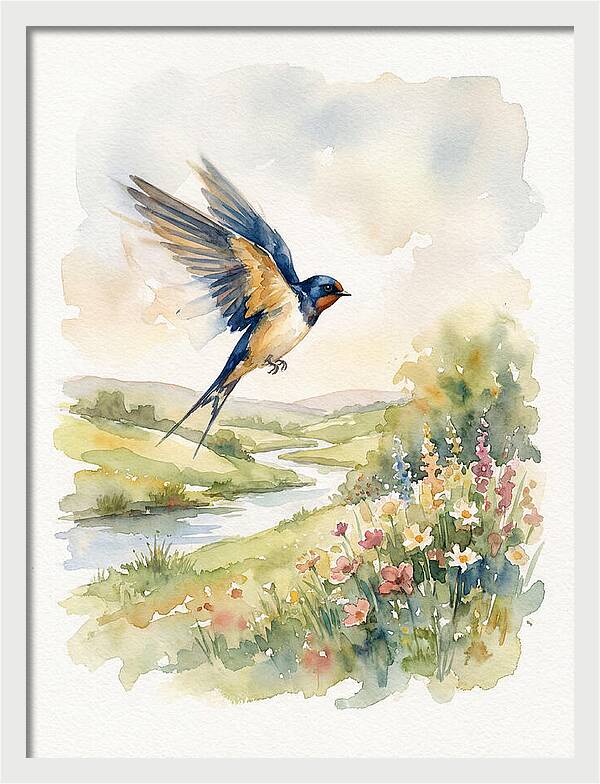 Swallow In Flight Over Meadow
