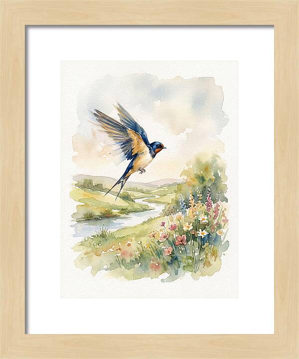 Swallow In Flight Over Meadow