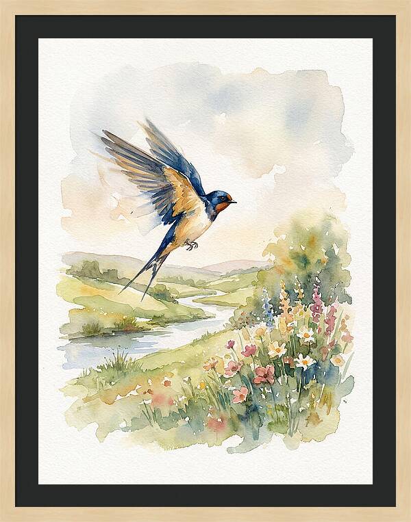 Swallow In Flight Over Meadow