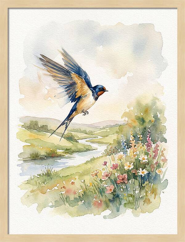 Swallow In Flight Over Meadow
