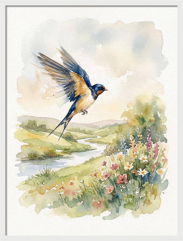 Swallow In Flight Over Meadow