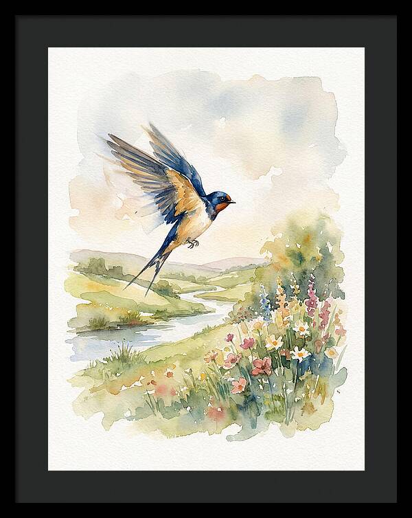 Swallow In Flight Over Meadow