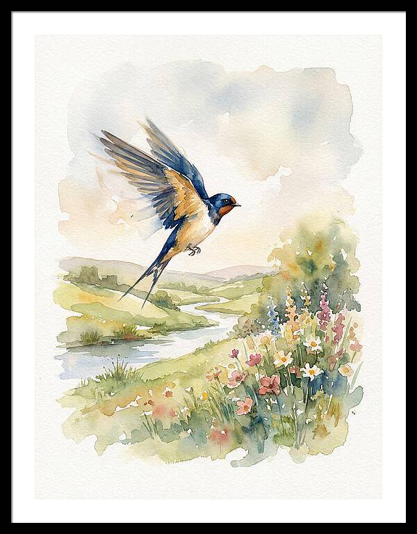 Swallow In Flight Over Meadow
