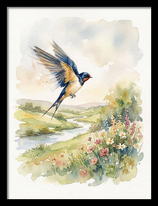 Swallow In Flight Over Meadow