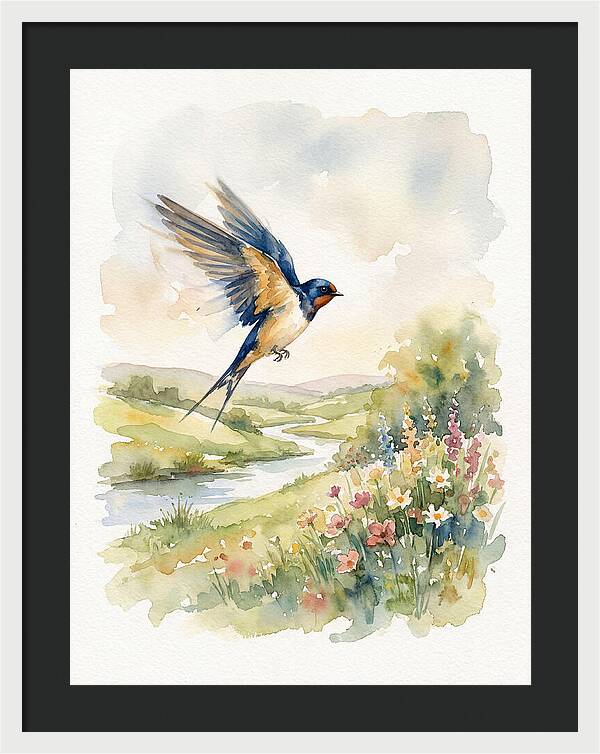 Swallow In Flight Over Meadow